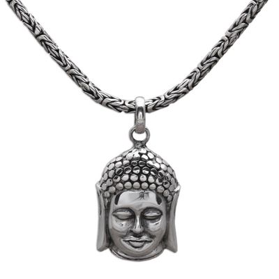 Alternate image for Sterling Silver Buddha Pendant Necklace from Bali Charm of Buddha