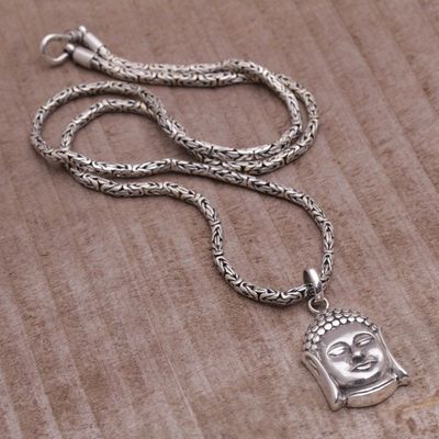 Alternate image for Sterling Silver Buddha Pendant Necklace from Bali Charm of Buddha