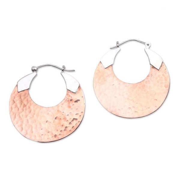 Alternate image for 18K Rose Gold Plated Hammered Copper Hoop Earrings Radiant Reflections