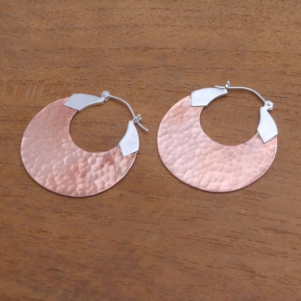 Alternate image for 18K Rose Gold Plated Hammered Copper Hoop Earrings Radiant Reflections