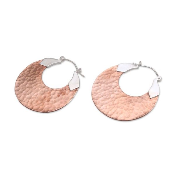 Alternate image for 18K Rose Gold Plated Hammered Copper Hoop Earrings Radiant Reflections