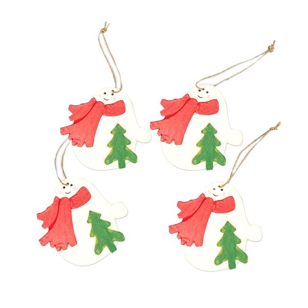 Alternate image for Set of 4 Hand-Painted Wood Snowmen Ornaments from Bali Christmas Snowmen