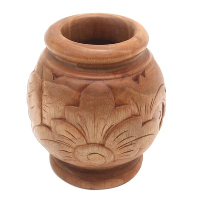 Alternate image for Decorative mahogany wood vase Sukawati Floral I