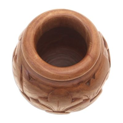 Alternate image for Decorative mahogany wood vase Sukawati Floral I