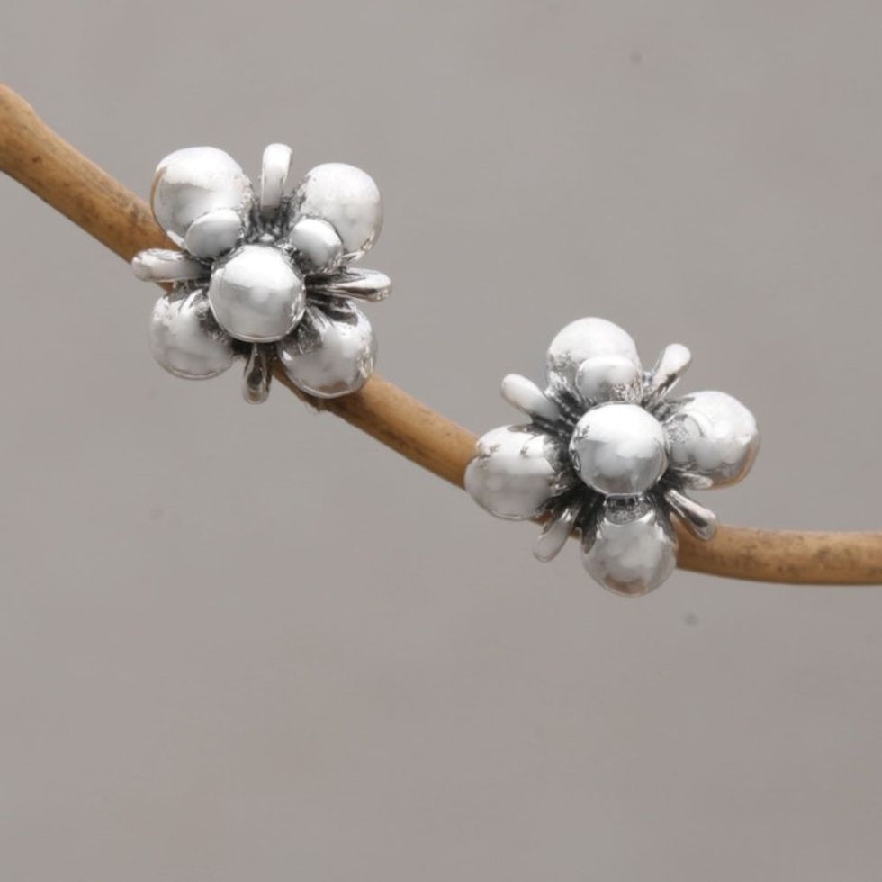 Sterling Silver Jasmine Flowers Stud Earrings from Bali 'Jasmine Shine'