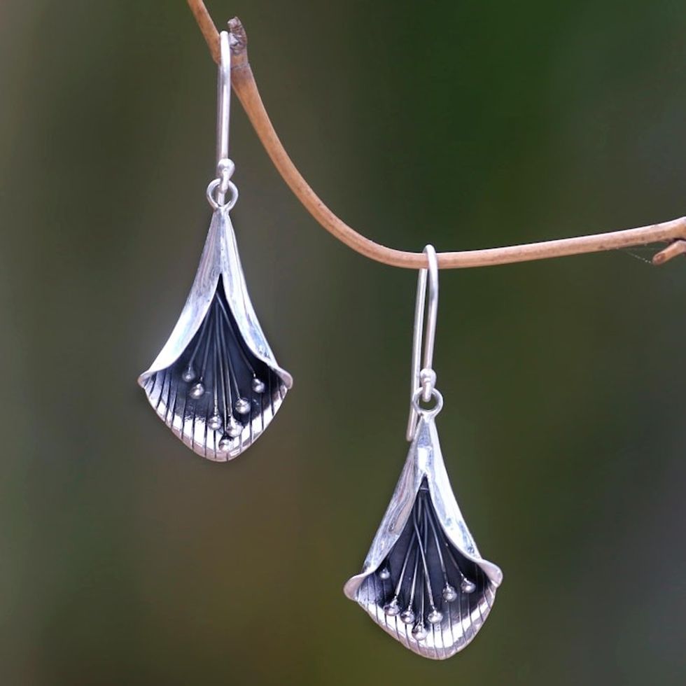 Hand Crafted Sterling Silver Trumpet Flower Earrings 'Nature's Trumpet'