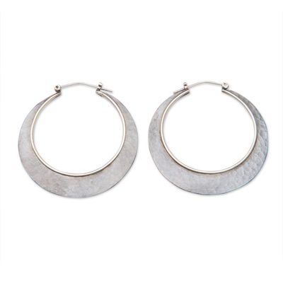 Alternate image for Hammered Round Copper and Sterling Silver Hoop Earrings Celestial Sunrise