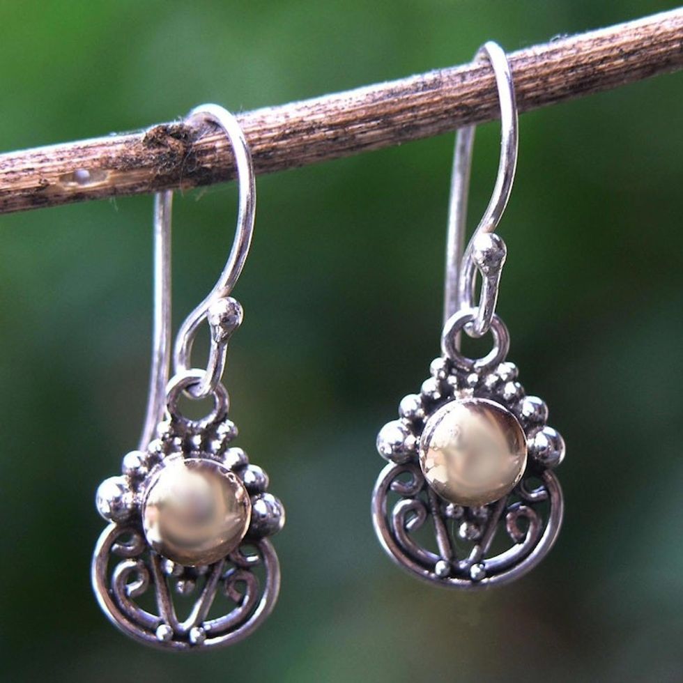 Gold Accent Sterling Silver Dangle Earrings 'Eastern Sun'
