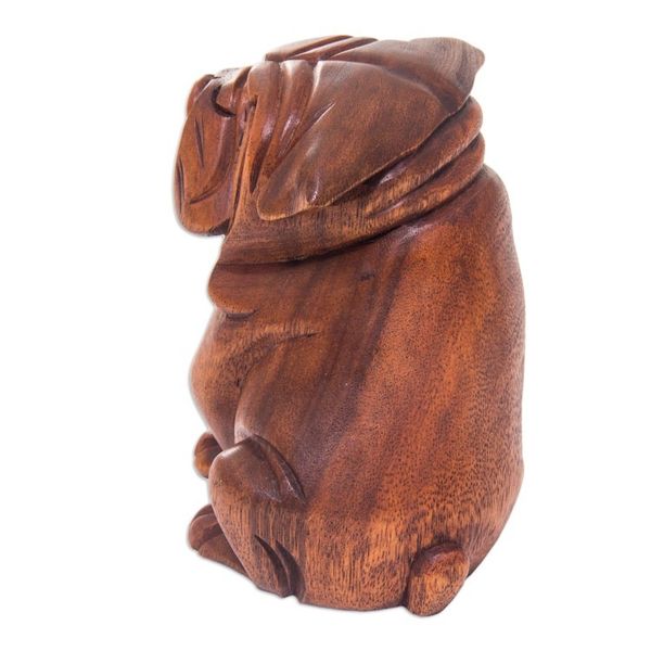 Alternate image for Hand Carved Wood Bulldog Puppy Sculpture from Bali Curious Bulldog