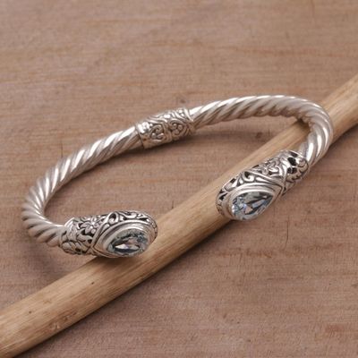 Alternate image for Blue Topaz and Silver Floral Cuff Bracelet from Bali Floral Iridescence