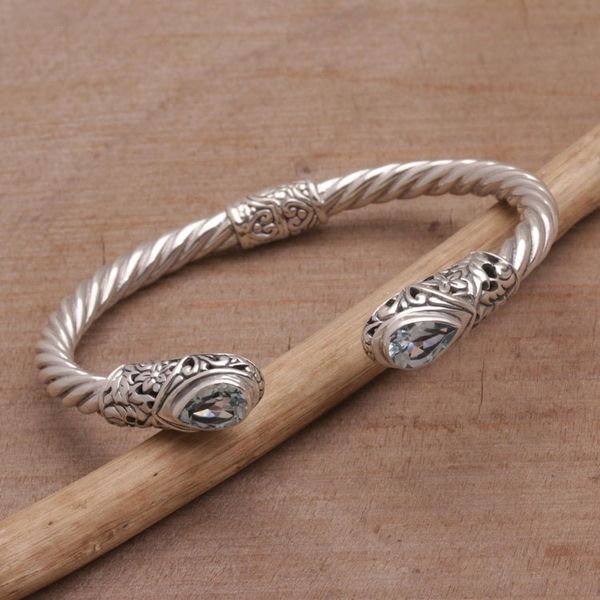 Alternate image for Blue Topaz and Silver Floral Cuff Bracelet from Bali Floral Iridescence