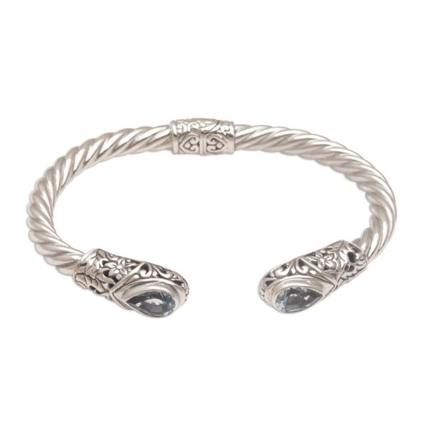 Alternate image for Blue Topaz and Silver Floral Cuff Bracelet from Bali Floral Iridescence