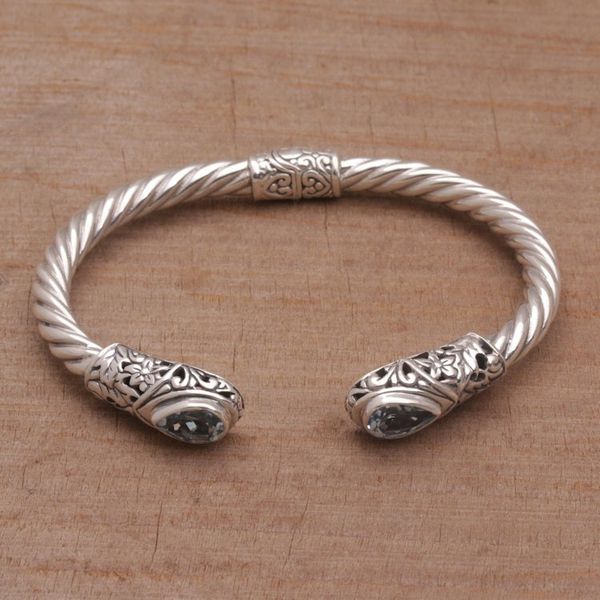 Alternate image for Blue Topaz and Silver Floral Cuff Bracelet from Bali Floral Iridescence