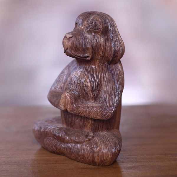 Alternate image for Wood Sculpture of Meditating Long Haired Puppy Dog Meditating Long-Haired Puppy