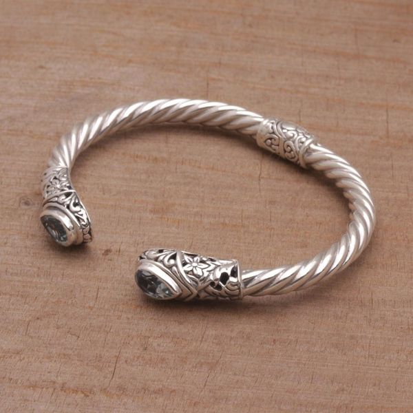 Alternate image for Blue Topaz and Silver Floral Cuff Bracelet from Bali Floral Iridescence