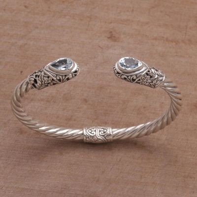 Alternate image for Blue Topaz and Silver Floral Cuff Bracelet from Bali Floral Iridescence