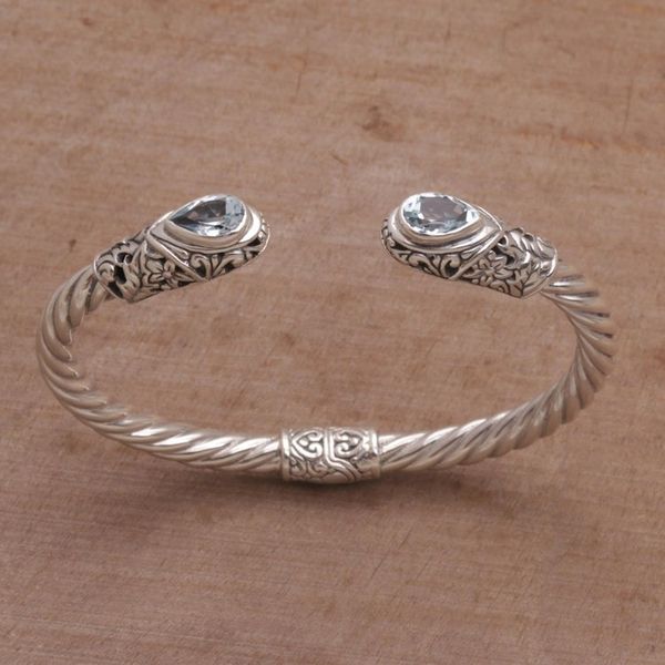 Alternate image for Blue Topaz and Silver Floral Cuff Bracelet from Bali Floral Iridescence