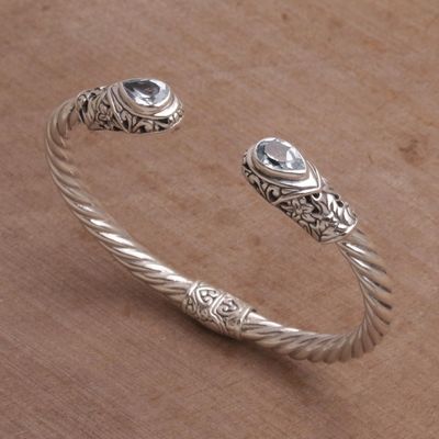 Alternate image for Blue Topaz and Silver Floral Cuff Bracelet from Bali Floral Iridescence