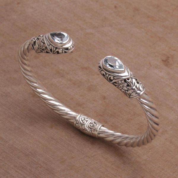 Alternate image for Blue Topaz and Silver Floral Cuff Bracelet from Bali Floral Iridescence