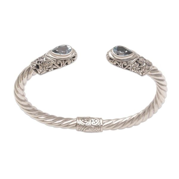 Alternate image for Blue Topaz and Silver Floral Cuff Bracelet from Bali Floral Iridescence