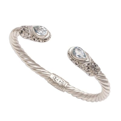 Alternate image for Blue Topaz and Silver Floral Cuff Bracelet from Bali Floral Iridescence