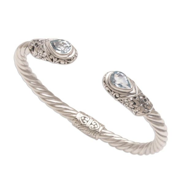 Alternate image for Blue Topaz and Silver Floral Cuff Bracelet from Bali Floral Iridescence