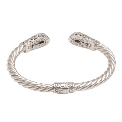 Alternate image for Blue Topaz and Silver Floral Cuff Bracelet from Bali Floral Iridescence