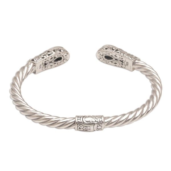 Alternate image for Blue Topaz and Silver Floral Cuff Bracelet from Bali Floral Iridescence