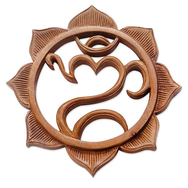 Alternate image for Artisan Carved Balinese Hindu Wood Relief Panel Omkara