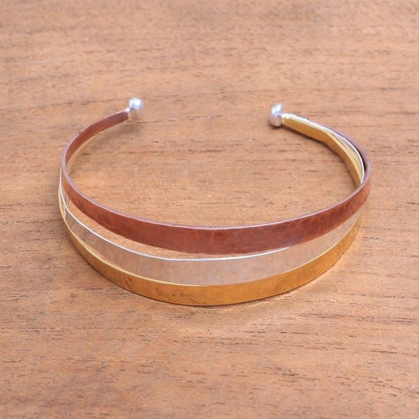 Alternate image for Gold Accent Sterling Silver Cuff Bracelet from Bali Metallic Rainbow