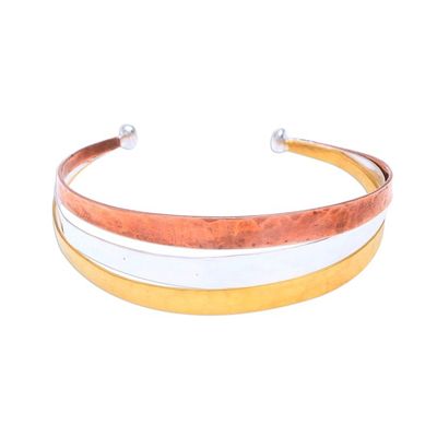 Alternate image for Gold Accent Sterling Silver Cuff Bracelet from Bali Metallic Rainbow