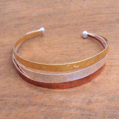 Alternate image for Gold Accent Sterling Silver Cuff Bracelet from Bali Metallic Rainbow