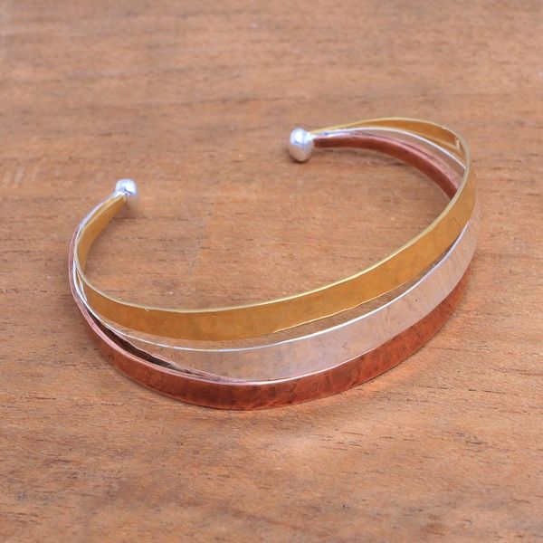 Alternate image for Gold Accent Sterling Silver Cuff Bracelet from Bali Metallic Rainbow