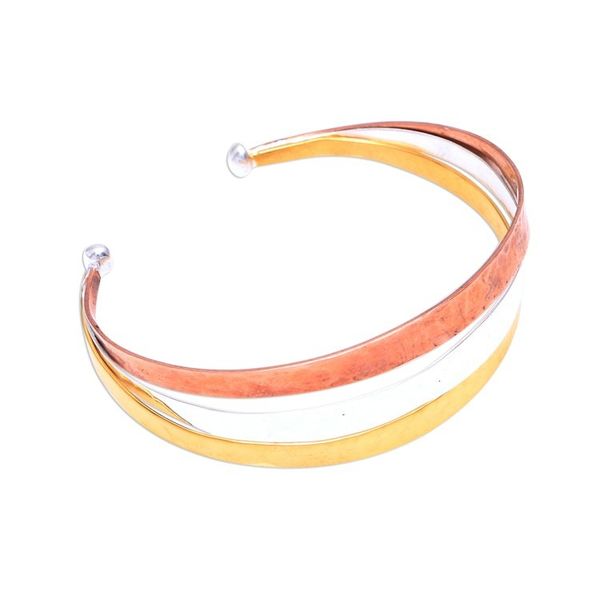 Alternate image for Gold Accent Sterling Silver Cuff Bracelet from Bali Metallic Rainbow