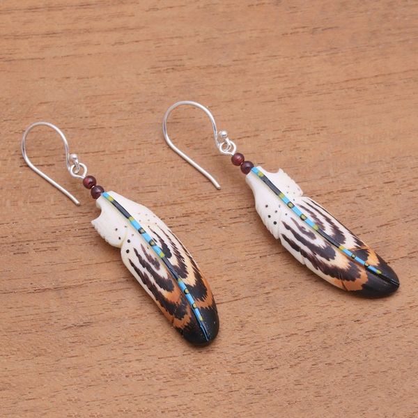 Alternate image for Hand-Painted Garnet Accent Feather Dangle Earrings Antique Feathers