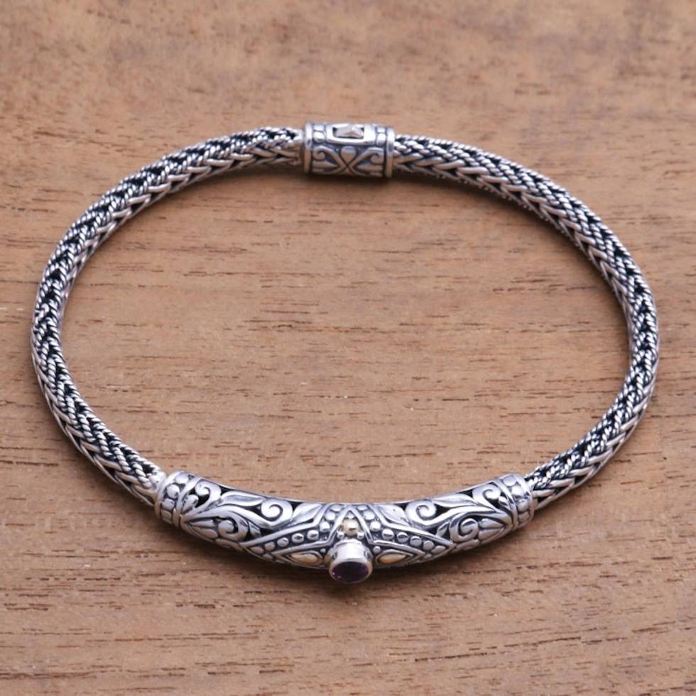 18k Gold-Accented Amethyst Pendant Bracelet from Bali 'Single Eye'