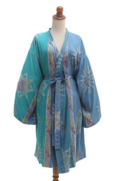 Alternate image for Hand-Stamped Batik Rayon Robe from Bali Remembrance
