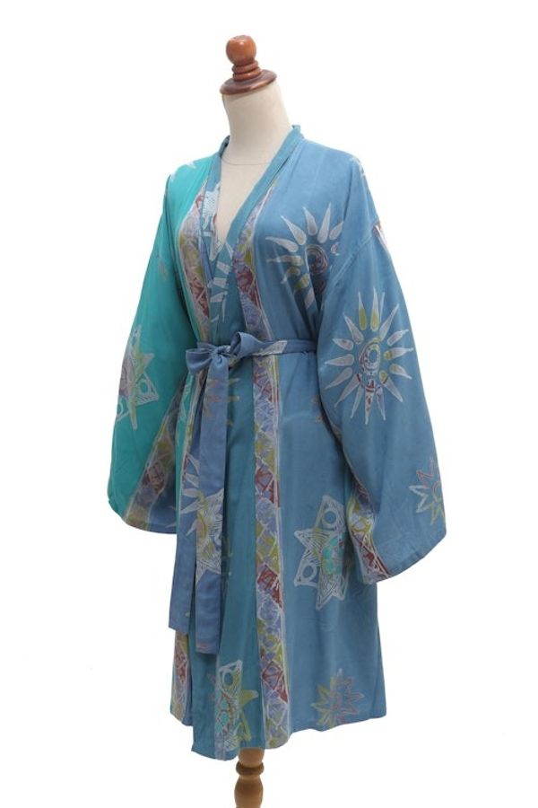 Alternate image for Hand-Stamped Batik Rayon Robe from Bali Remembrance