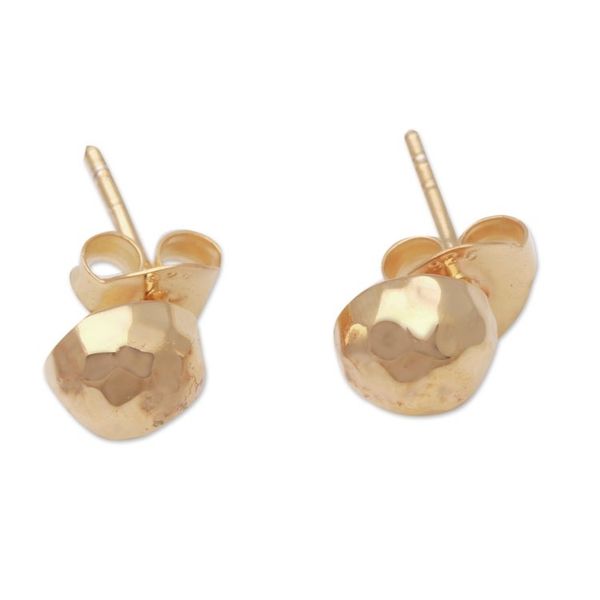 Alternate image for Domed Gold Plated Sterling Silver Stud Earrings from Bali Hammered Domes
