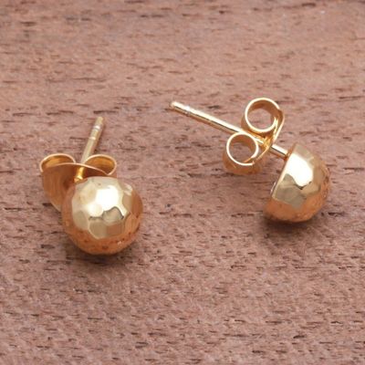 Alternate image for Domed Gold Plated Sterling Silver Stud Earrings from Bali Hammered Domes