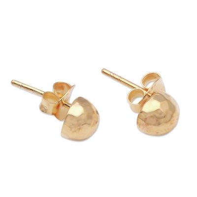 Alternate image for Domed Gold Plated Sterling Silver Stud Earrings from Bali Hammered Domes