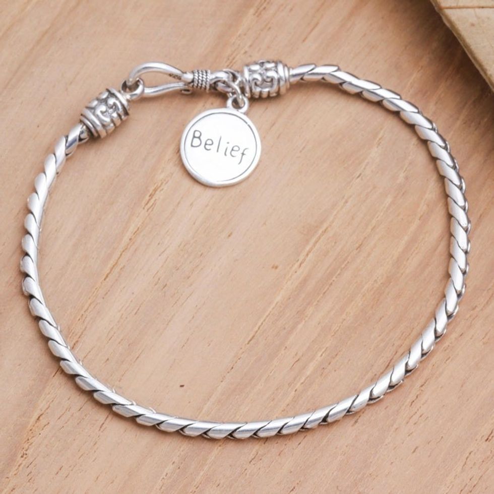 Inspirational Sterling Silver Charm Bracelet 'Chain Of Belief'