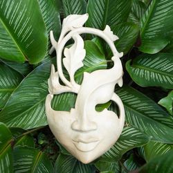 Image for Handcrafted Indonesian Wood Mask Blossoming Smile