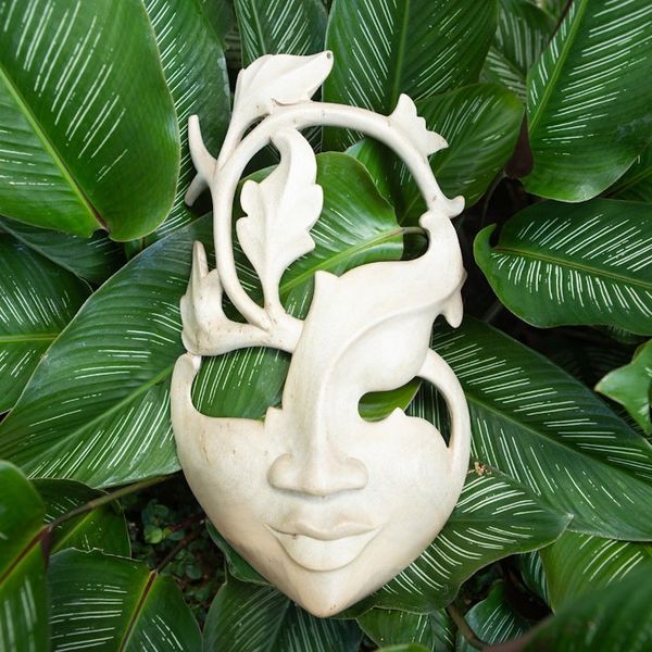 Alternate image for Handcrafted Indonesian Wood Mask Blossoming Smile