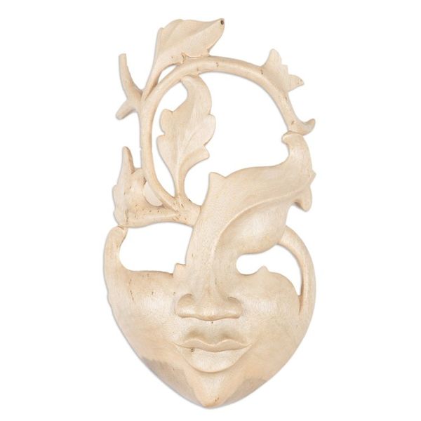 Alternate image for Handcrafted Indonesian Wood Mask Blossoming Smile
