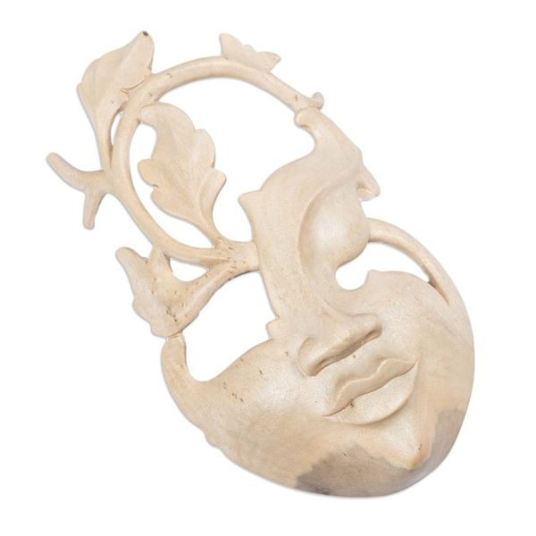 Alternate image for Handcrafted Indonesian Wood Mask Blossoming Smile
