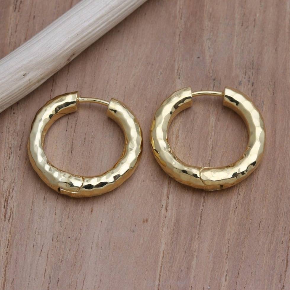 Handcrafted Gold-Plated Hoop Earrings from Bali 'Endless Hoops in Gold'