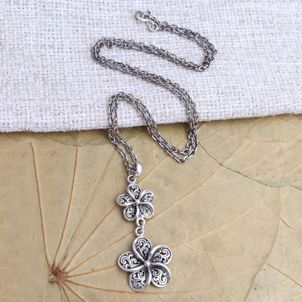 Handmade Sterling Silver Jasmine Flower Y-Necklace 'Sacred Jasmine'