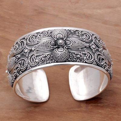 Alternate image for Sterling Silver Floral Cuff Bracelet Hand Crafted in Bali Temple Blooms