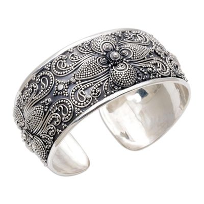 Alternate image for Sterling Silver Floral Cuff Bracelet Hand Crafted in Bali Temple Blooms
